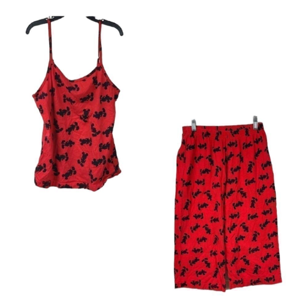 Disney Mickey Mouse 2pc Cami PJs Pajama Set Red Black Silhouette Loungewear - Picture 12 of 13